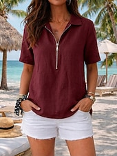 cheap Shirts-Women's Shirt Solid Color Plain Vacation Vintage Stylish Sleeveless Regular Tops Casual Blue Black White Yellow Wine Summer Spring