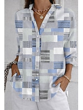 economico Bluse a righe e geometriche-Per donna Camicia Camicia a nido d'ape Camicia casual Grafico Geometrico Elegante Vacanza Vintage Manica Lunga Top Regolari Quotidiano All'aperto Abbigliamento casual alla moda Verde primavera Bianco