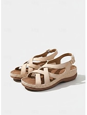 voordelige Comfortsandalen-Comfortabele dameswandelsandalen met een gedempt voetbed en verstelbare sleehak met gekruiste bandjes, ideaal voor winkelen, reizen en dagelijks gebruik.