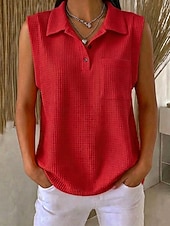 preiswerte Einfacher Tank-Damen Waffel-Tanktop Poloshirts T-Shirt Tasche Stilvoll Klassisch Ärmellos Hemdkragen Normale Oberteile Lässig Strand Wochenende Blau Schwarz Rosa Rote Sommer Frühling