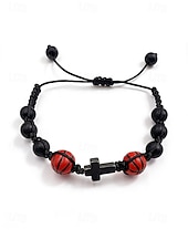 abordables Accesorios-Pulsera deportiva para hombre de materiales mixtos con motivos de fútbol y baloncesto. &amp;Cuentas de fútbol, tamaño ajustable, accesorio de apoyo para aficionados, ropa informal para el día del partido,