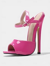 cheap Heeled Sandals-Women's Patent Leather Platform Stiletto Sandals, Open Toe Ankle Strap High Heels for Club, Party &amp; Dancewear