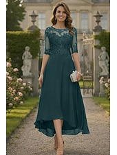 preiswerte Knöchellänge-A-Linie Bodenlang Partykleid Cocktailkleid Kleid für Hochzeitsgäste Brautmutterkleid Halbarm Rundhalsausschnitt Elegant Formell Hochzeitsgast Formeller Abend Chiffon mit Einfarbig