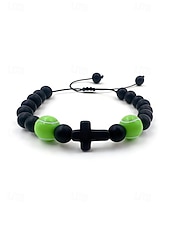 abordables Accesorios-Pulsera deportiva para hombre de materiales mixtos con motivos de fútbol y baloncesto. &amp;Cuentas de fútbol, tamaño ajustable, accesorio de apoyo para aficionados, ropa informal para el día del partido,