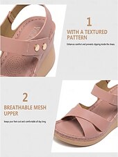 cheap Comfort Sandals-Women's Pink Arch Support Wedge Sandals – Light Weight Cross Strap Comfort Sandals, Adjustable Cushioned Summer Shoes for Walking, All-day Comfort &amp; Daily Wear
