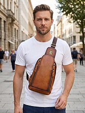 preiswerte Taschen für Herren-Herren-Umhängetasche aus Vollnarbenleder, geräumige Crossbody-Tasche mit mehreren Fächern und verstellbarem Riemen, stilvolle Farben in Kaffee und Braun für den Alltag, Pendeln und Geschäftsreisen