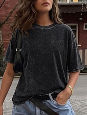 ieftine tricou simplu-Tricou damă 100% bumbac, vintage, spălat, topuri, modă, stilat, clasic, mânecă scurtă, guler rotund, topuri lungi, casual, zilnic, plajă, trandafir, roșu, albastru, verde iarbă, negru, portocaliu, vară, primăvară