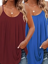 economico Serbatoio Semplice-Confezioni multiple 2 pezzi Per donna Scollo a V Senza Maniche Verde + rosa Canotta Maglietta senza maniche Maglietta Pieghettato Tinta unica Casuale Quotidiano Poliestere Estate