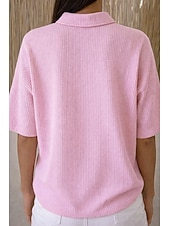  Жен. Вафельная рубашка Летние вершины Пуговицы Сплошной цвет Винтаж Стиль Без рукавов Воротник-поло Длинные топы Повседневные на открытом воздухе Праздники Желтый Светло-зеленый Розовый