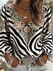economico Bluse Floreali-Per donna Camicia Floreale Grafico Geometrico Bohemien Vacanza Vintage Manica Lunga Scollo a V Top lunghi Casuale Quotidiano Ferie Marrone rossastro Nero Viola Beige Estate Primavera