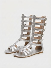 ieftine Sandale gladiator-Sandale gladiator pentru femei până la genunchi – sandale romane plate cu barete și cataramă multiplă, pantofi de vară boho pentru vacanțe în aer liber, călătorii și stațiuni pe plajă