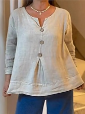 abordables Chemises-Femmes Chemise Chemise en coton et lin Chemisier Boutons Uni Élégant Classique Moderne manche longue Col en V Hauts Réguliers Quotidien Fête Sortir Bleu Noir Blanche Vert Abricot Été Printemps