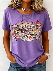 billiga Blommig t-shirt-Dam T-shirt Mönster Blommig Grafisk Växter bohemliv Hawaiisk Stylish Kortärmad Rund hals Långa toppar Dagligen Blå Svart Ljusrosa Gul Mörkgrön Sommar Vår