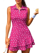 abordables Robe de tennis pour femmes-Femmes Géométrique À pois Robe de tennis tenue de sport Sans manches Floral Respirant Tennis Le golf Badminton Col Polo Col zippé Robe Noir avec blanc Jaune Rose Vêtements de tennis