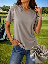 ieftine tricou simplu-tricou damă tricou cu sistem de absorbție a umezelii tricou de mătase elegant clasic mânecă scurtă guler rotund topuri obișnuite casual sport de plajă negru alb roz roșu bleumarin vară primăvară