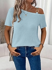 Χαμηλού Κόστους Απλή μπλούζα-Γυναικεία Μπλουζάκι Μπλουζάκι μπλουζάκι Κουρελού Σκέτο Μοντέρνα Στυλάτο Κλασσικό Κοντομάνικο Ασύμμετρος λαιμός Κανονικά μπλουζάκια Καθημερινά Εξόδου Σαββατοκύριακο