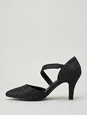abordables Madre de la Novia/Novio-Zapatos de tacón Mary Jane negros con purpurina para mujer: elegantes zapatos de vestir de punta para la madre de la novia, boda en la ciudad. &amp;eventos formales
