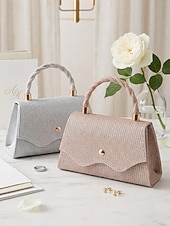 preiswerte Clutches &amp; Taschen für die Abendgarderobe-Elegante Damenhandtasche mit Henkel und Kette, glänzende Abendclutch aus Polyester, in verschiedenen Farben erhältlich, mit funkelnden Details, perfekt für Hochzeiten, Partys und besondere Anlässe.