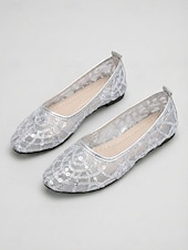 economico Ballerine da donna-Ballerine da donna in rete con paillettes dorate - eleganti scarpe a punta in rete scintillante per resort all'aperto e feste estive in giardino &amp;abiti da vacanza di lusso