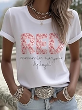  Amerikaanse onafhankelijkheidsdag Dames T-shirt Afdrukken Grafisch Brief Vintage Stijlvol Klassiek Korte mouw Strakke ronde hals Ronde hals Normale tops Casual Dagelijks Zwart Wit Rood Zomer Lente