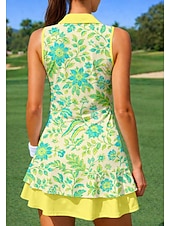 abordables Robe de tennis pour femmes-Femmes Floral tenue de sport Robe polo de tennis Sans manches Fermeture éclair Quart de zip Élastique Évacuation de la transpiration Respirant Volley-ball Tennis Le golf Col Col Rabattu Robe Vert
