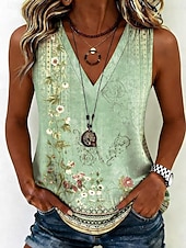 abordables Tanque Gráfico-Mujer Camiseta sin mangas Estampado Floral Graphic Plantas Elegante Sin Mangas Escote en Pico Tops regulares Casual Azul Piscina Verde Claro Rosa Púrpula Claro Morado Verano Primavera