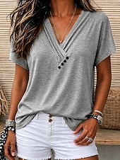economico T-shirt semplice-Per donna Top estivi Arricciato Bottoni Grafico Semplice Elegante Classico Manica Corta Scollo a V Top lunghi Casuale Quotidiano Abbigliamento da vacanza Bianco Rosa Verde Grigio Azzurro Estate