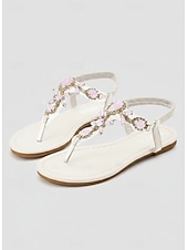 abordables Sandalias Planas-Sandalias con tira en T y adorno de diamantes de imitación verdes para mujer con correa elástica en el tobillo: calzado de verano elegante para playa, fiestas o ropa informal