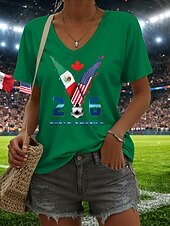  Women's T Shirt Print Graphic Soccer Team Stylish Classic Casual Short Sleeve V Neck Regular Tops Daily Blue Black White Green Summer Spring