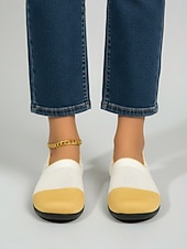 baratos Sapatilhas de mulher-Sapatos femininos amarelos de malha com ajuste largo – mocassins respiráveis, leves e confortáveis, sapatos casuais macios e flexíveis para viagens. &amp;uso diário