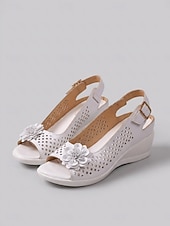 cheap Wedge Sandals-Women's Yellow Wedge Sandals – Breathable Open Toe Casual Sandals with Floral Detail for Garden, Travel, Vacation &amp; Daily Wear