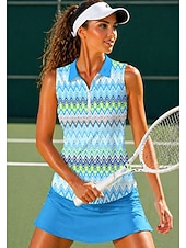 cheap Women's Shirt-Women's Geometric Stripes Tops Sport Shirt Golf Polo Shirt Tennis Shirt Sleeveless Zipper Floral UPF50+ UV Resistant High Elasticity Moisture Wicking Breathable Tennis Golf Running Turndown Zip Collar