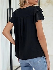 voordelige Effen t-shirt-Dames T-shirt Met ruches Effen Elegant Modieus Stijlvol Korte mouw Strakke ronde hals Normale tops Dagelijks Uitgaan Weekend Zwart Wit Marineblauw Groen Abrikoos Zomer Lente