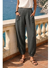 abordables Fondos-Mujer 100% Algodón Pantalones anchos Pantalones Harem Vacaciones Básico Confort Largo Cintura Media Color sólido Bolsillo Cintura elástica Cómodo Transpirable Rígido Diario Casual Gris Negro Blanco