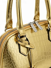 abordables Bolsos de mano y tote-Conjunto de tres bolsos de mujer de piel sintética charol con relieve de cocodrilo, bolso bandolera multicolor con asa superior y correa ajustable, monedero y tarjetero para viajes y uso casual.