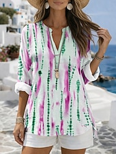 billige Kunst og Design Bluser-Dame Bluse Trykt mønster Grafisk Geometrisk Årgang Daglig Stilfull Langermet V-hals Vanlige topper Avslappet Daglig Ferie Blå Lilla Oransje Grønn Sommer Vår