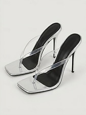 cheap Heeled Sandals-Women's Red Clear Strap Thong Stiletto Sandals – Sexy Cocktail Party Heels