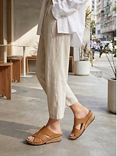 abordables Sandalias deslizantes-Sandalias de cuña sin cordones para mujer con diseño recortado, zapatos ortopédicos de verano cómodos e informales para caminar a diario, usar en la playa y el jardín.
