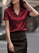 preiswerte Einfache Blusen-Damen Hemd Bluse Knöpfe Einfach Stilvoll Klassisch Modern Kurzarm Hemdkragen Normale Oberteile Täglich Ferien Ausgehen Schwarz Weiß Rote Sommer Frühling