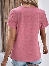 economico T-shirt semplice-Per donna Top estivi Arricciato Bottoni Grafico Semplice Elegante Classico Manica Corta Scollo a V Top lunghi Casuale Quotidiano Abbigliamento da vacanza Bianco Rosa Verde Grigio Azzurro Estate