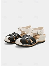 お買い得  快適なサンダル-調節可能なバックル付きの女性用ストラップ付きコンフォートサンダル - 快適な普段履きやカジュアルな服装に最適なスタイリッシュな夏用フットウェア