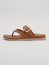 baratos Sandálias Confortáveis-Sandálias femininas marrons de dedo com fivela ajustável – chinelos confortáveis com amortecimento, rasteirinhas de verão respiráveis de bico aberto para praia, férias e viagens. &amp;uso diário