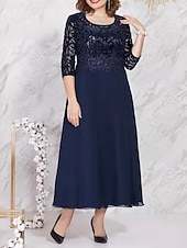 billiga Chiffon Dresses-Women's Midi Dress Chiffon Dress Lace Dress Casual Dress Elegant Fashion Modern Outdoor Vacation Going out Regular Fit Plain Half Sleeve V Neck Navy Blue Summer Spring