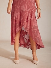  Women's Maxi Dress Chiffon Dress Elegant Floral Sleeveless U Neck Coral Red