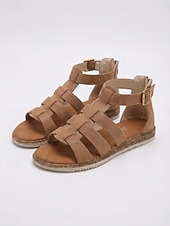 economico Sandali Gladiatore-Sandali gladiatore da donna color albicocca - comodi sandali bassi in stile boho con cinturini multipli, ideali per le vacanze all'aria aperta. &amp;abbigliamento quotidiano