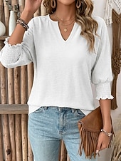 economico T-shirt semplice-Per donna Maglietta Top estivi Grafico Semplice Classico Casual Manica 3/4 Scollo a V Top Regolari Casuale Blu Nero Bianco Rosa Viola Primavera Autunno