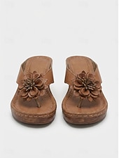 abordables Sandalias deslizantes-Sandalias blancas con tiras florales para mujer: tacón bajo de bloque suave y acolchado, estilo elegante de verano para damas, perfectas para vacaciones, eventos en el jardín, paseos y uso diario.