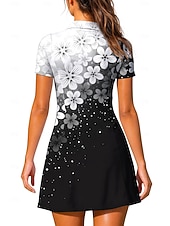 economico Abbigliamento Tennis da donna-Per donna Sfumatura Floreale Abito da tennis Abito sportivo Manica Corta Floreale Stampato Traspirante Tennis Golf Badminton Colletto Colletto Polo Vestito Nero con Bianco Abbigliamento da tennis