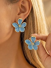 Недорогие Женская серьга-Женские серьги в богемном стиле, материал — сплав, 3D-цветочный дизайн, различные цвета, легкие и элегантные, идеально подходят для пляжного отдыха и повседневной носки.