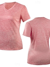 abordables T-shirt uni-Femmes T-shirt Couleur Unie Élégant Basique Manche Courte Col en V Hauts Réguliers Occasionnel Sports Week-end Noir Vert Claire Rose Claire Violet Claire Gris Clair Été Printemps